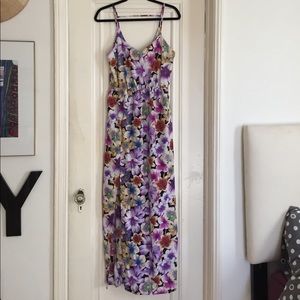 💜 Neon purple floral maxi dress w/ slit Size M 💜