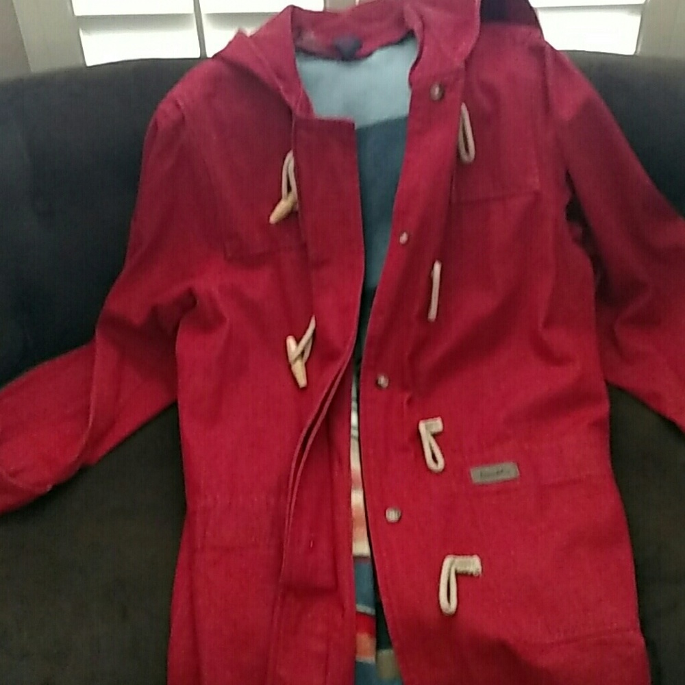 Red Denim Style Ladies Pea Coat