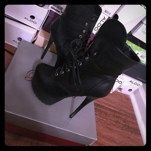 Black high heel combat boots