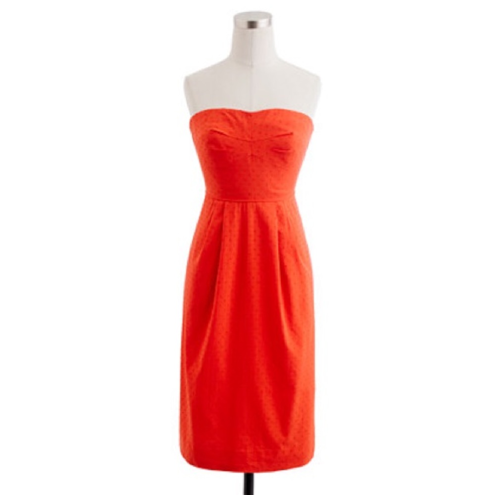 J. Crew strapless Swiss dot dress in cerise