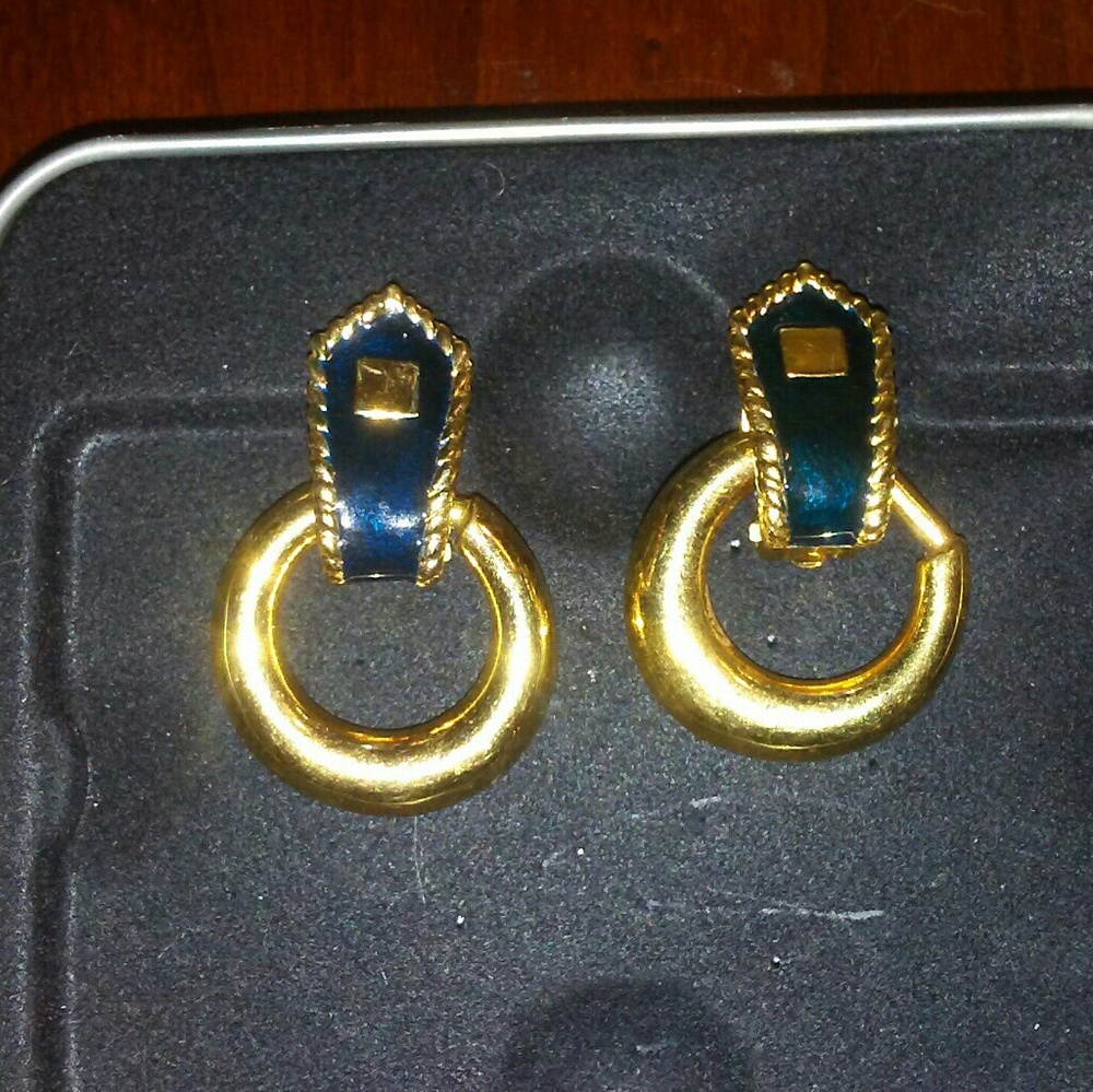 Black & Gold Clip On Hoop Earrings