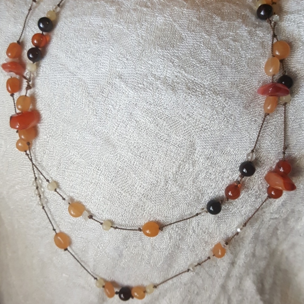 Carnelian,  agate,  citrine and sunstone necklace