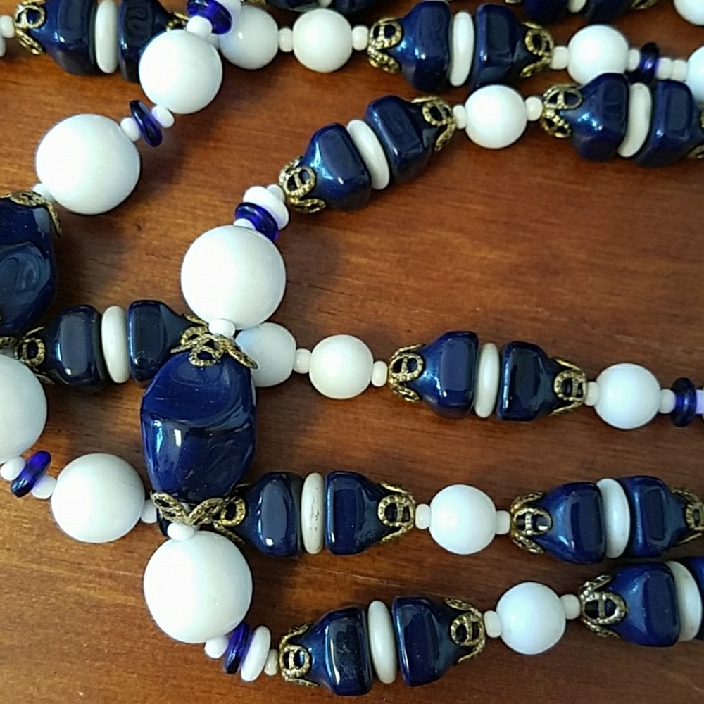 Mariam Haskell three-strand blue and white Gla