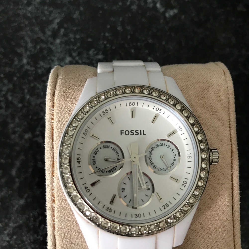 Women's Fossil watch. White band white face