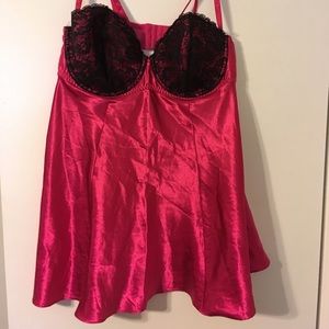 Cacique Sexy Hot Pink w Black Lace Lingerie, 22/24