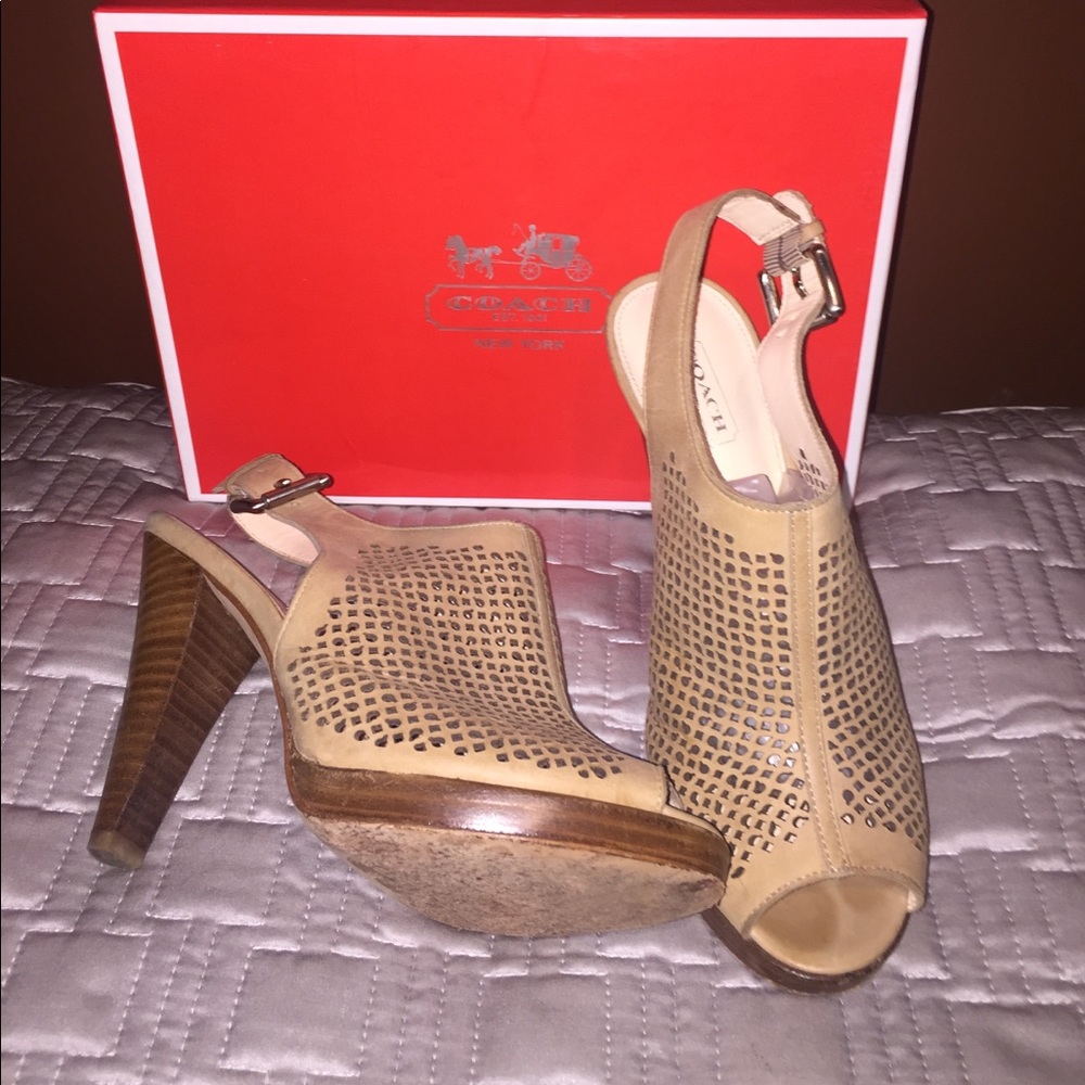 Coach Open Toe Stacked Wood Heels
