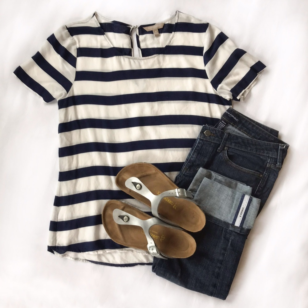 Banana Republic Navy & White Striped Top Worn Once - Picture 2 of 2