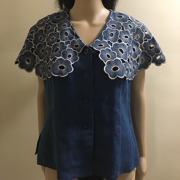 ⤵️ Embroidered Irish Linen Blouse/Top - Picture 2 of 8