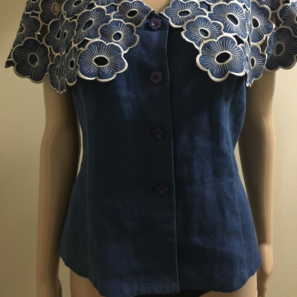 ⤵️ Embroidered Irish Linen Blouse/Top - Picture 8 of 8