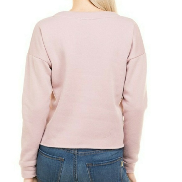 Pink Front Lace Up Crop Longsleeve Sweater - Picture 4 of 8