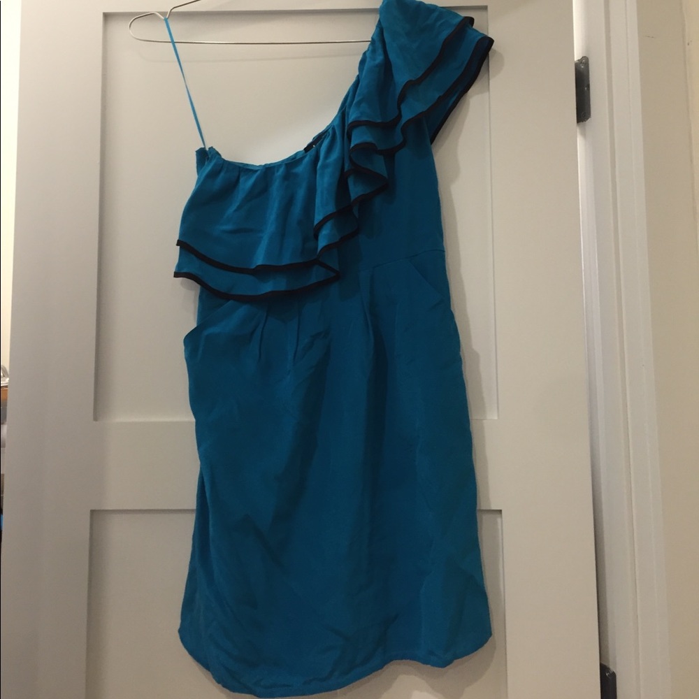 Yumi Kim, silk, teal 1 shoulder dress