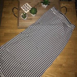 Navy and white striped maxi skirt