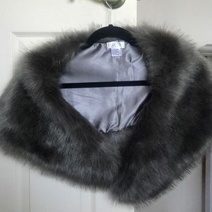 Gray Faux Fur Stole with Satin Lining