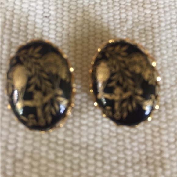 Vintage cloisonné pin and clip earrings - Picture 3 of 7