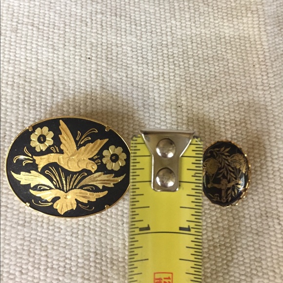 Vintage cloisonné pin and clip earrings - Picture 6 of 7