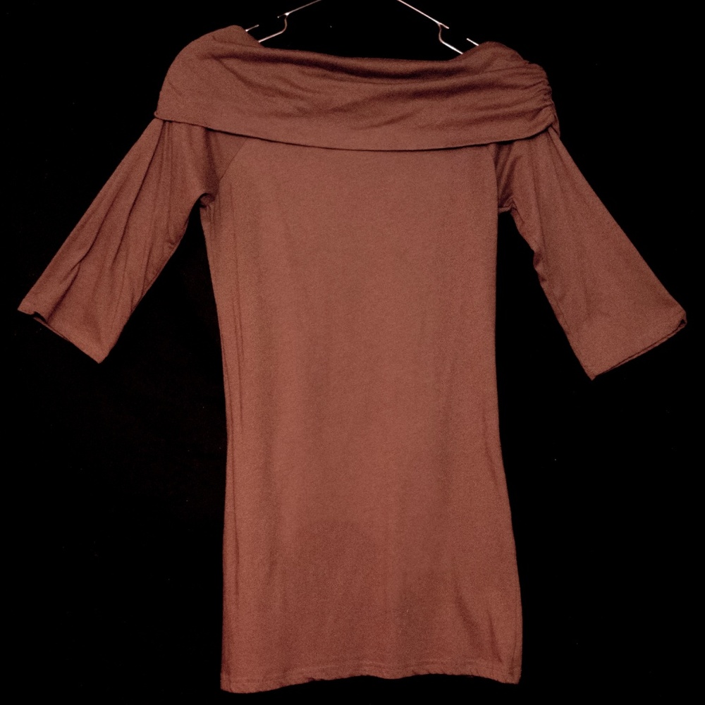 One Step Up 1/4 sleeve Cowl neck Mini Dress