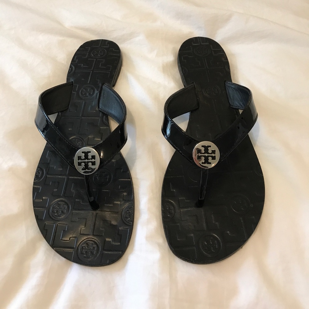 Tory Burch Black Patent Flip Flop Sandal
