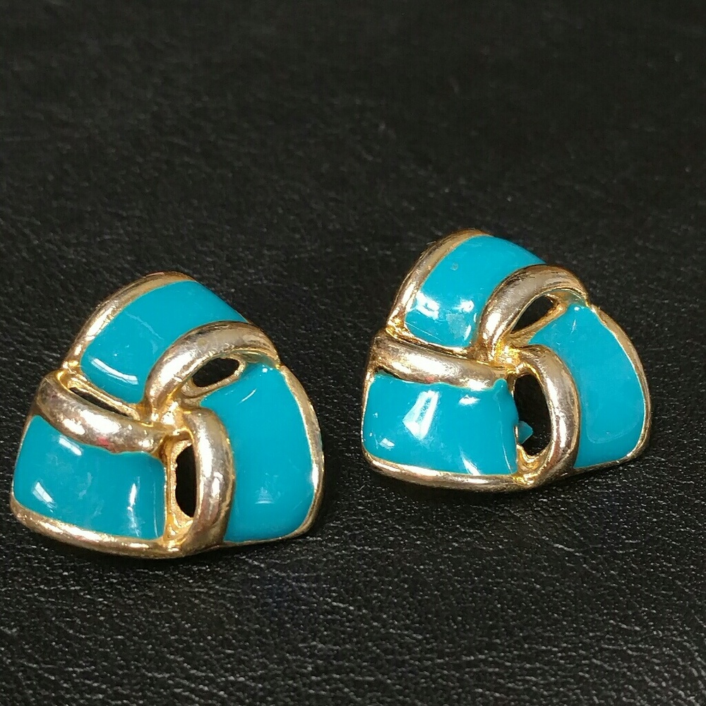 Vintage gold tone and blue enamel earrings