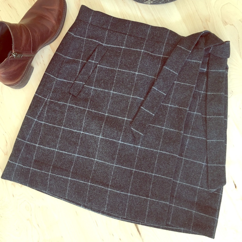 J.Crew Grey Checked Wrap Skirt