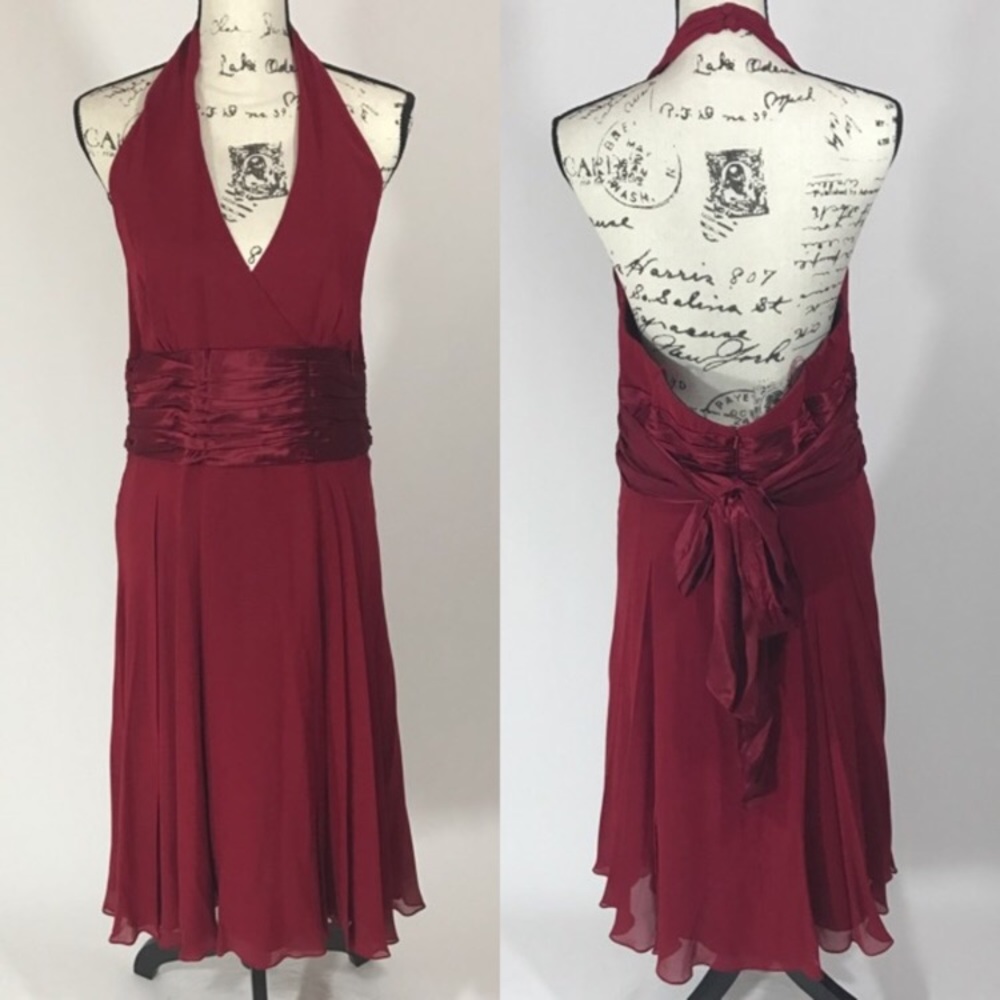 Maggie London 100% silk bow formal dress