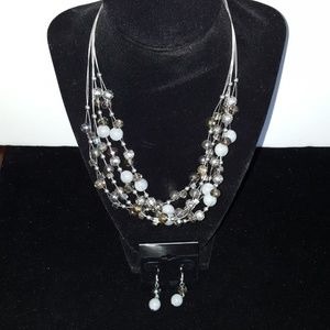 Grey and silver necklace and earring set