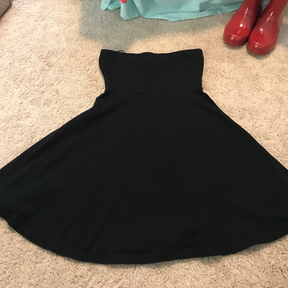 Black strapless mini dress