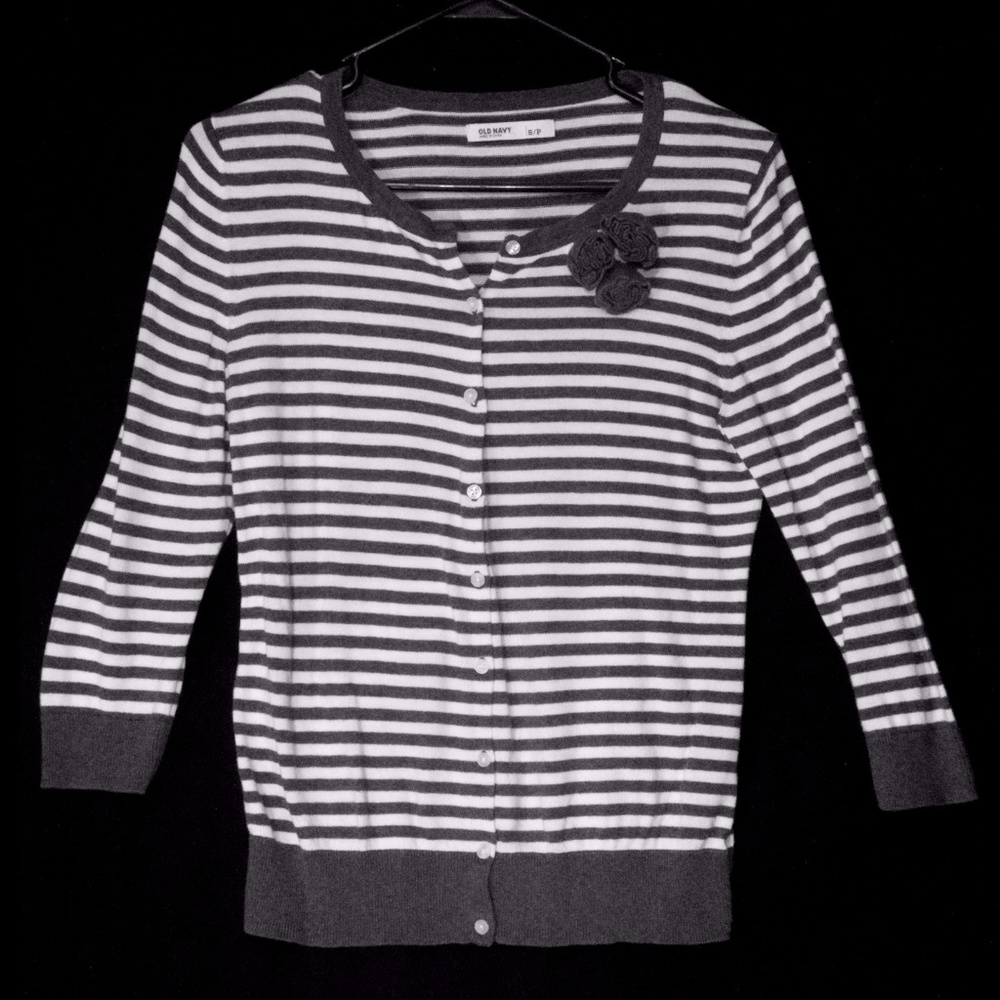 Old Navy Gray & White Striped Button up Cardigan