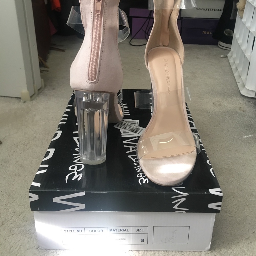 clear strapped heels