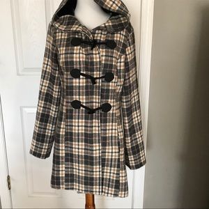 Hooded Plaid Peacoat