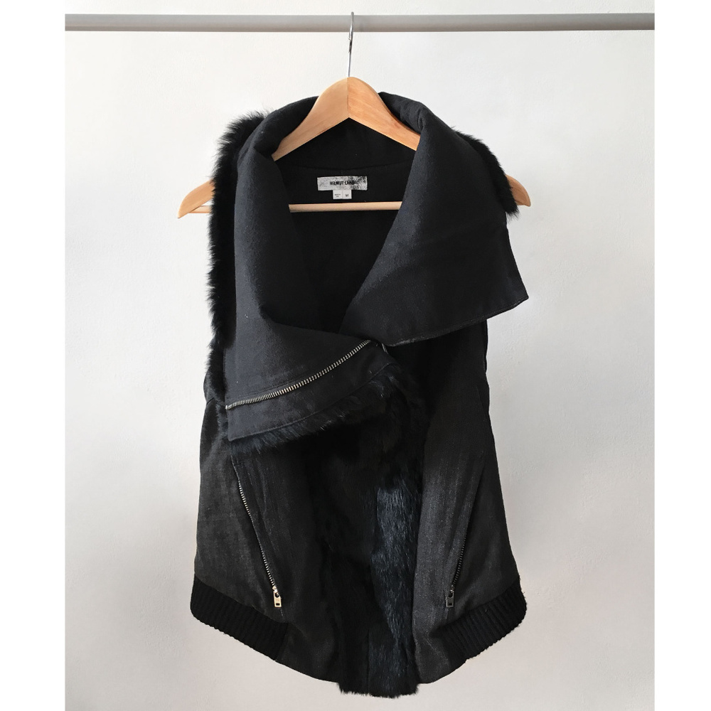 Helmut Lang Fur Assymetrical Denim Vest