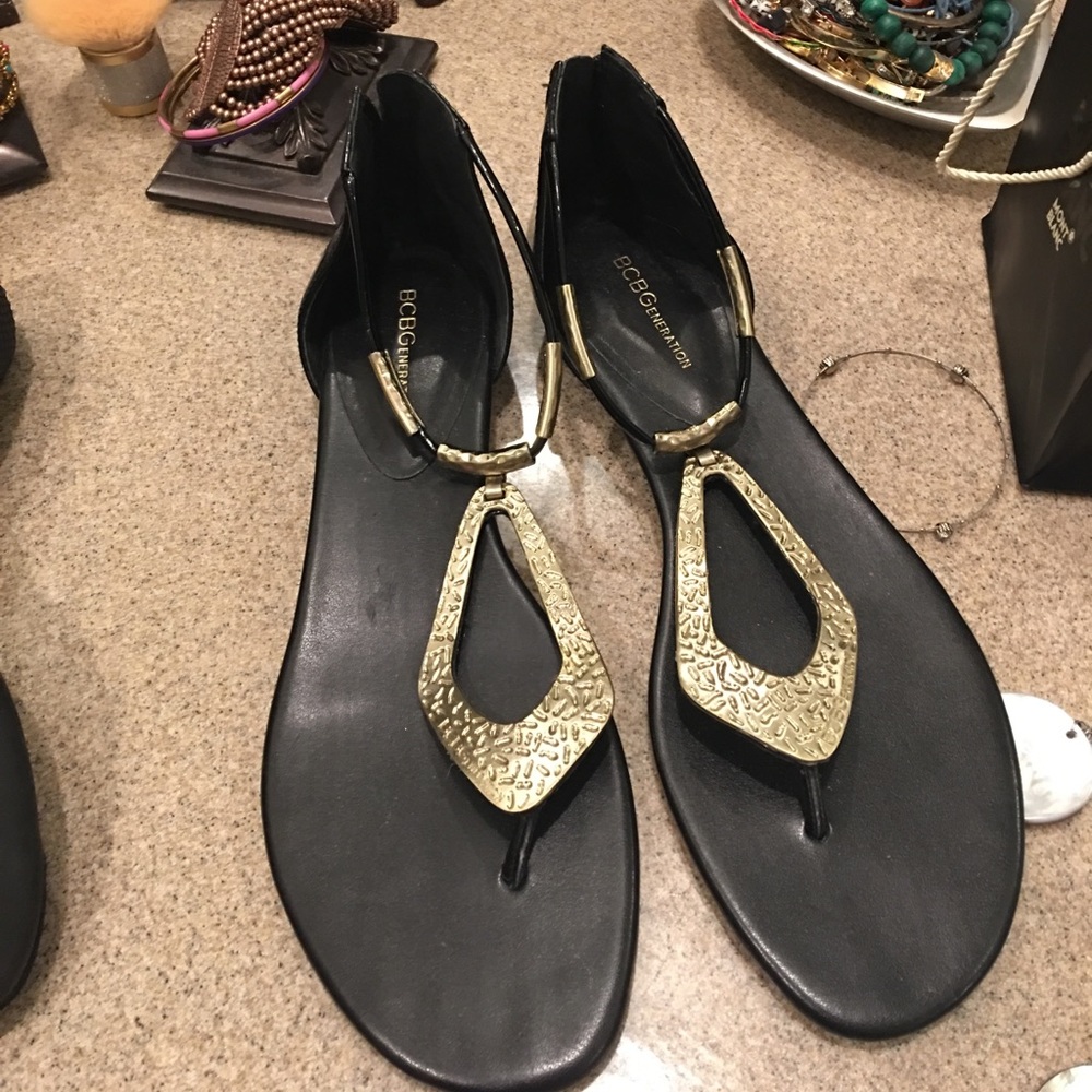 Black and gold jeweled sandals BCBG