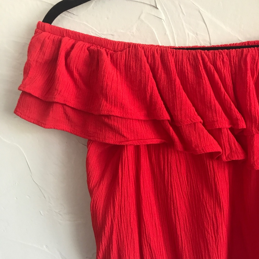 Flowy, Red, Off The Shoulder Top