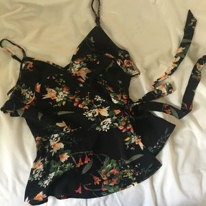 Flirty Floral Wrap Tank with Ruffle Detail
