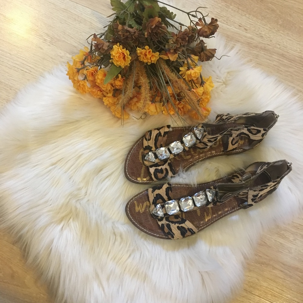 Sam Edelman Jeweled Leopard Print Sandals Sz 10