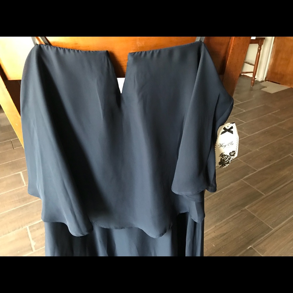 Strapless navy maxi dress