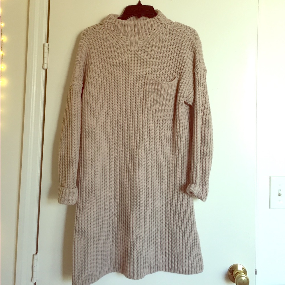 Beige Knitted Sweater Dress