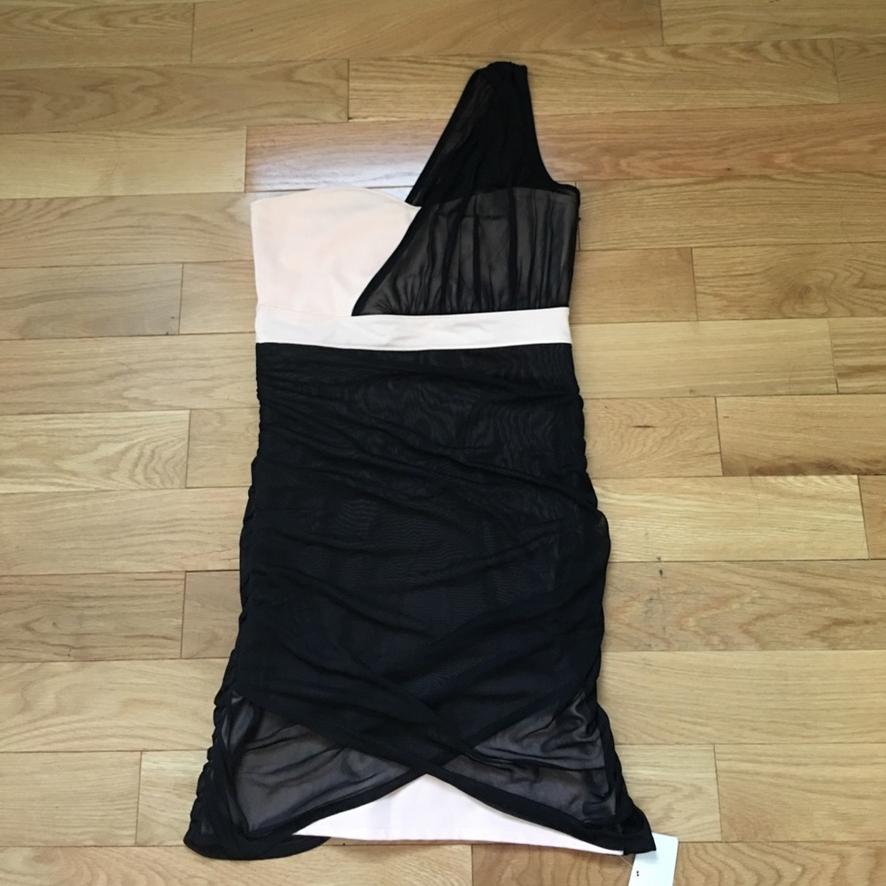 ASOS Blush One Shoulder Dress w/ Chiffon Overlay