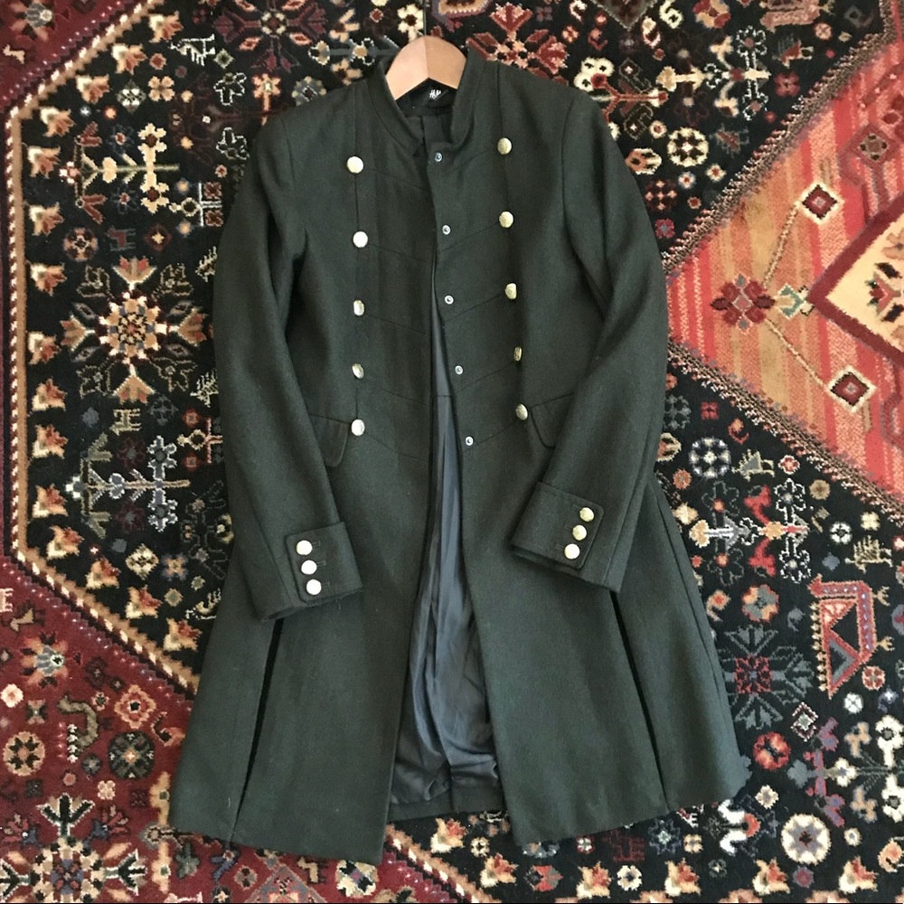 H&M Dark Green Wool Military Coat