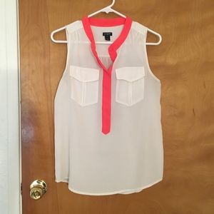 J Crew blouse neon pink white sleeveless