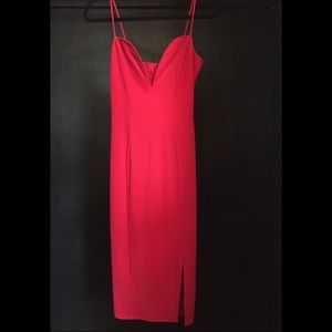 Red Low Cut & Side Slit Body Dress