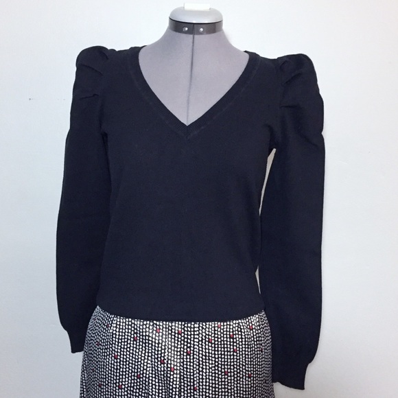 H&M Sweaters - H&M Black V Neck Sweater with Poof Sleeves Size S