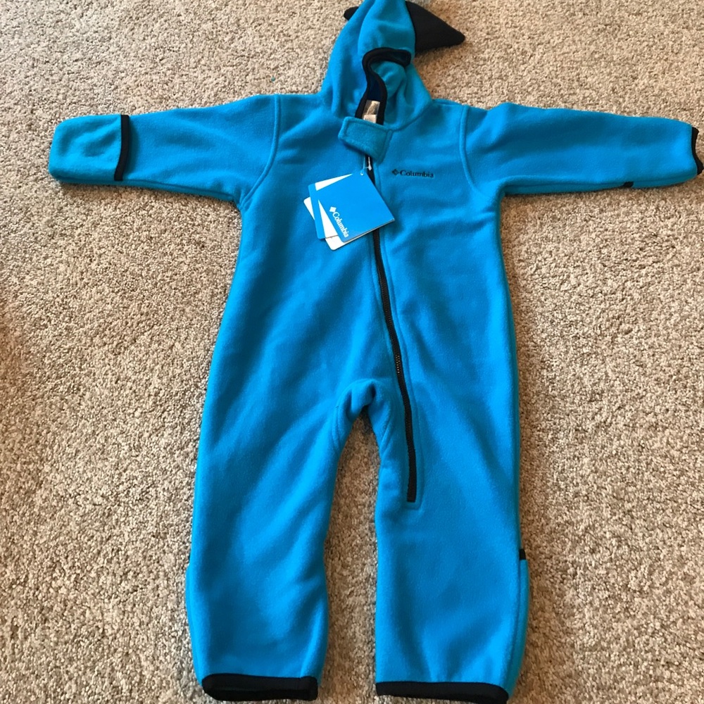 Columbia fleece bodysuit with spiked hood