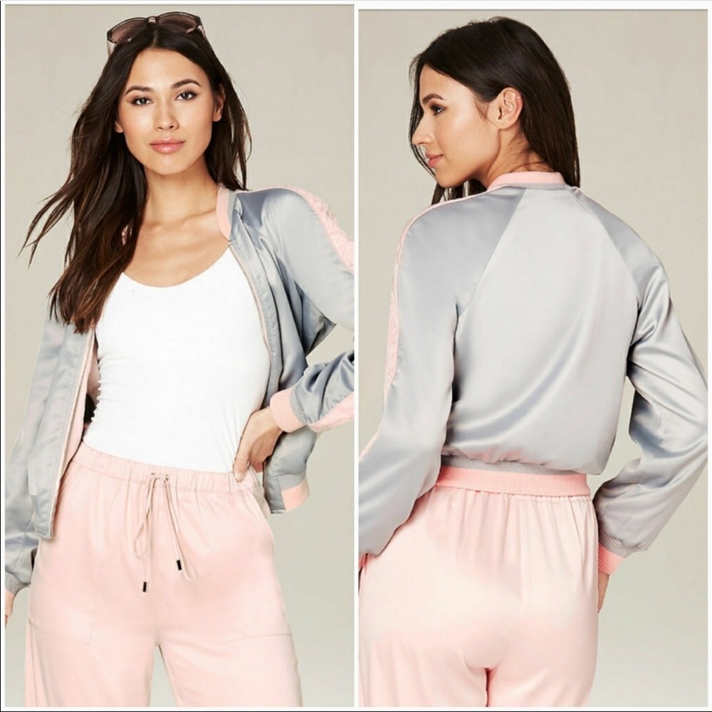 Bebe Reversible Satin Bomber Jacket  NWOT