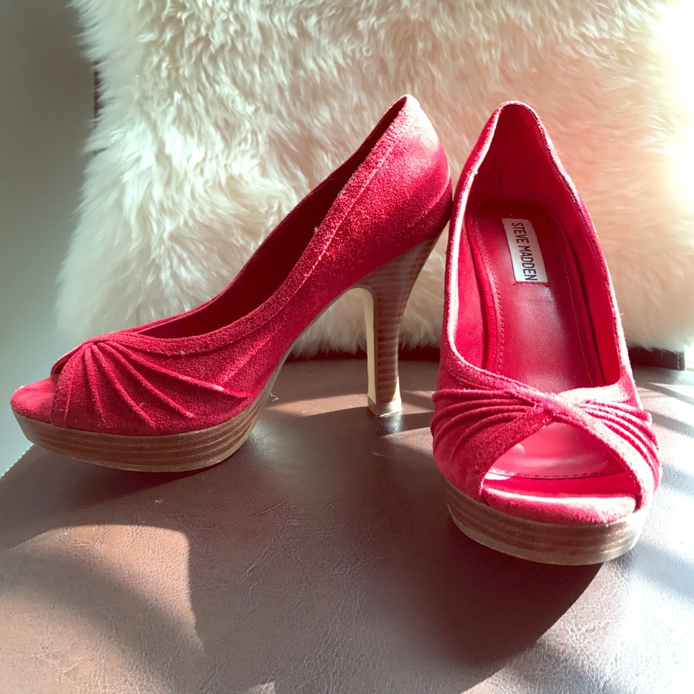 Y2K Steve Madden Red Leather Suede Open Toe Pumps