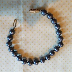 Black Faux Pearl Silver Tone Bracelet