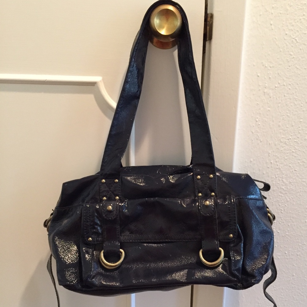 Cynthia Rowley shiny navy pleather shoulder bag