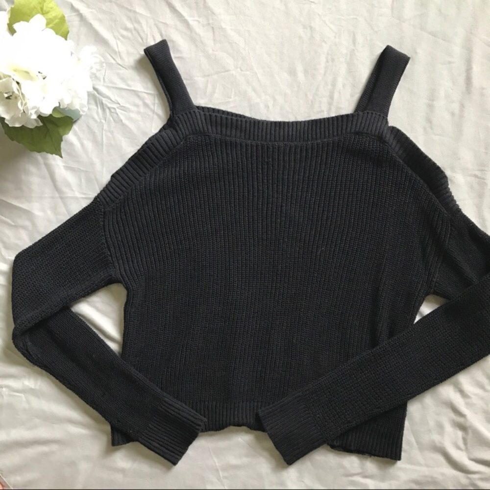 Express Cold Shoulder Crop Sweater