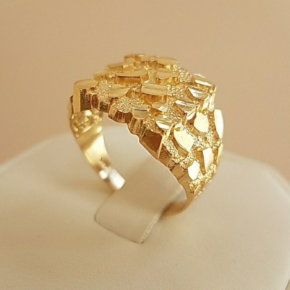 10k Real Gold Men's Nugget Ring 14mm - Picture 4 of 8