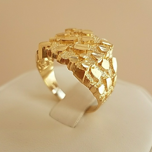 10k Real Gold  Men's Nugget Ring 14mm - Picture 4 of 8