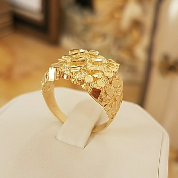 10k Real Gold  Men's Nugget Ring 14mm - Picture 5 of 8